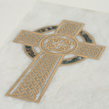 Keystone White Marble Cremation Urn With Gold Celtic Cross + Opulent Blue Inlay
