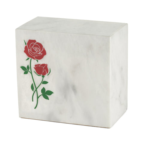 Keystone White Marble Cremation Urn With Red Roses
