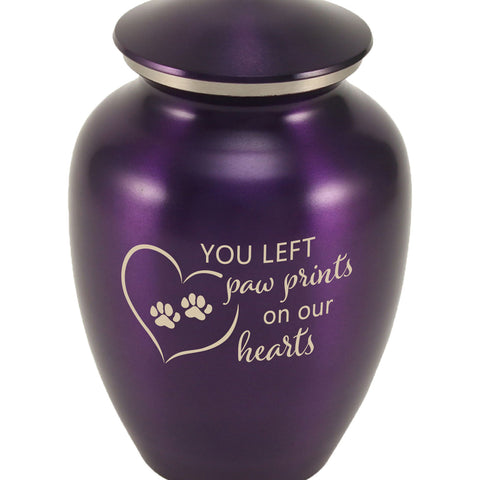 Classic Expressions: "You Left Paw Prints" Purple Pet Urn in Small