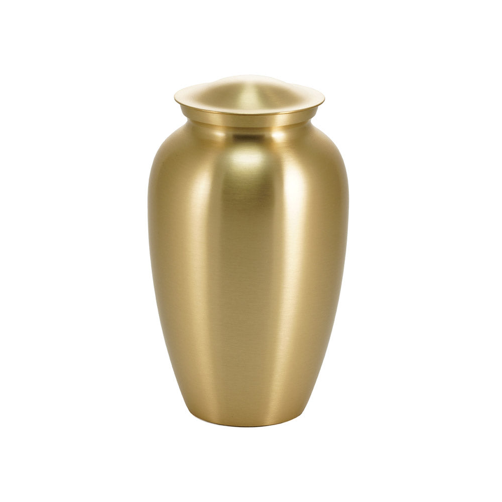 Golden metal cremation urn main image.