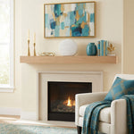 Round white ceramic cremation urn with soft, polished wave pattern in a home decor setting above a fireplace.