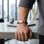 Men's brown leather braided memorial bracelet modern style.