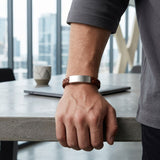 Men's brown leather braided memorial bracelet modern style.