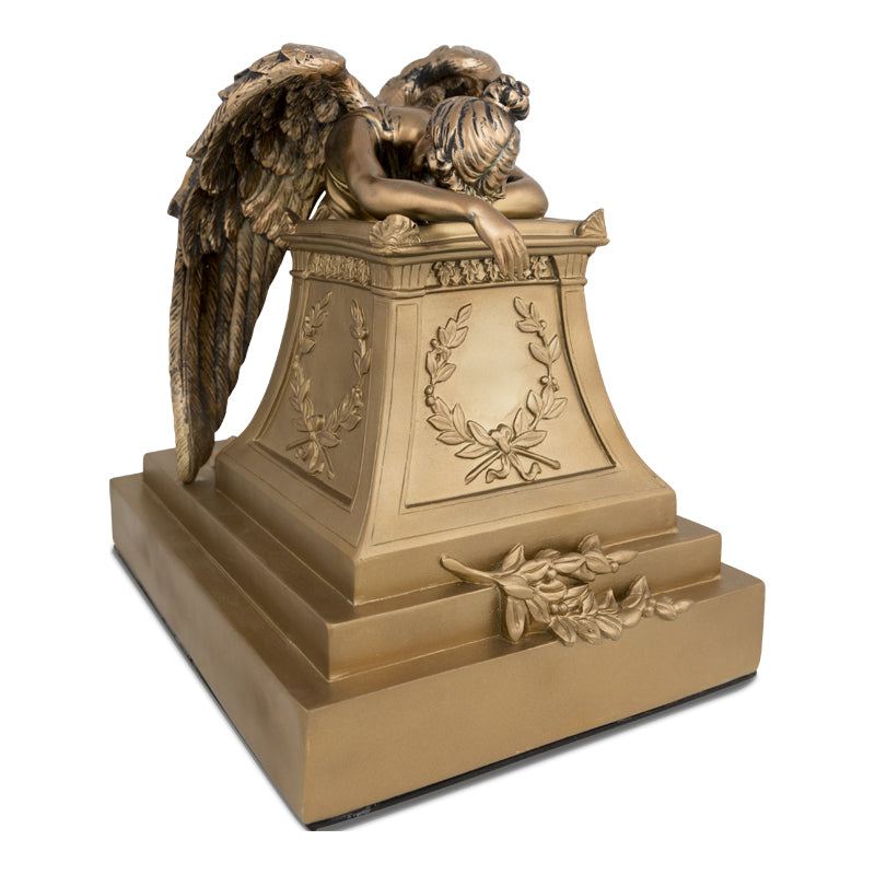 Bronze painted weeping angel statue urn for cremation ashes, styled after William Wetmore Story's Angel of Grief alternate image.