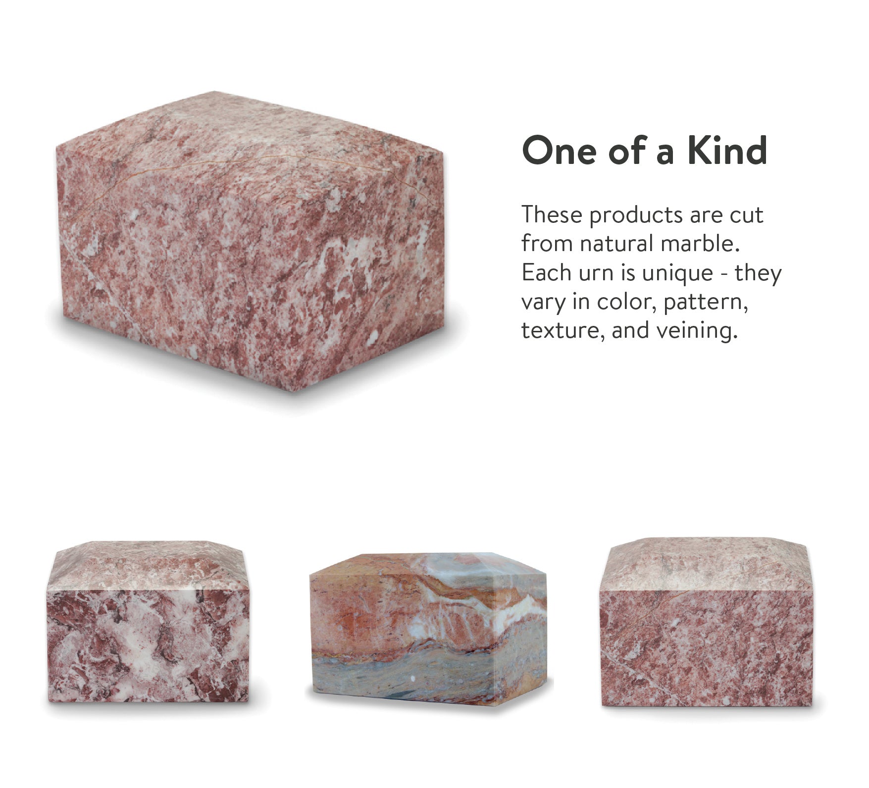 UHYMR variation of natural marble urns in color, pattern, and veining.