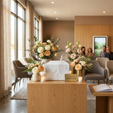 Natural white marble box  with grey veining in a funeral service setting.
