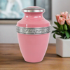 Pink Cremation Urn with Floral Band