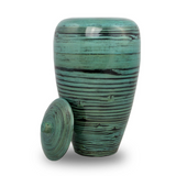 Tall Bamboo Cremation Urn in Black Lined Blue