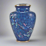 Purple and Blue Urn with Butterfly Detail, Large Metal Urn