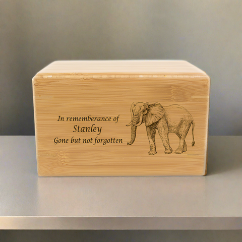 Proud Elephant Cremation Urn - Bamboo Box
