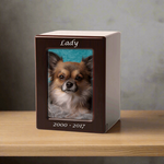 Cherry MDF Pet Photo Cremation Urn in Extra Small