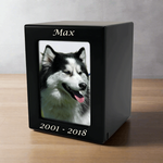 Black MDF Pet Photo Cremation Urn in Small