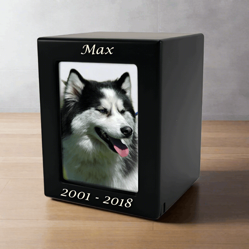 Black MDF Pet Photo Cremation Urn in Small