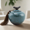 Turquoise Ceramic Pet Urn In Medium