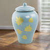 Classic Ceramic Cremation Urn with Golden Leaves