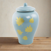 Classic Ceramic Cremation Urn with Golden Leaves
