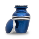 Dark Blue Banded Cremation Urn, Small Keepsake Urn