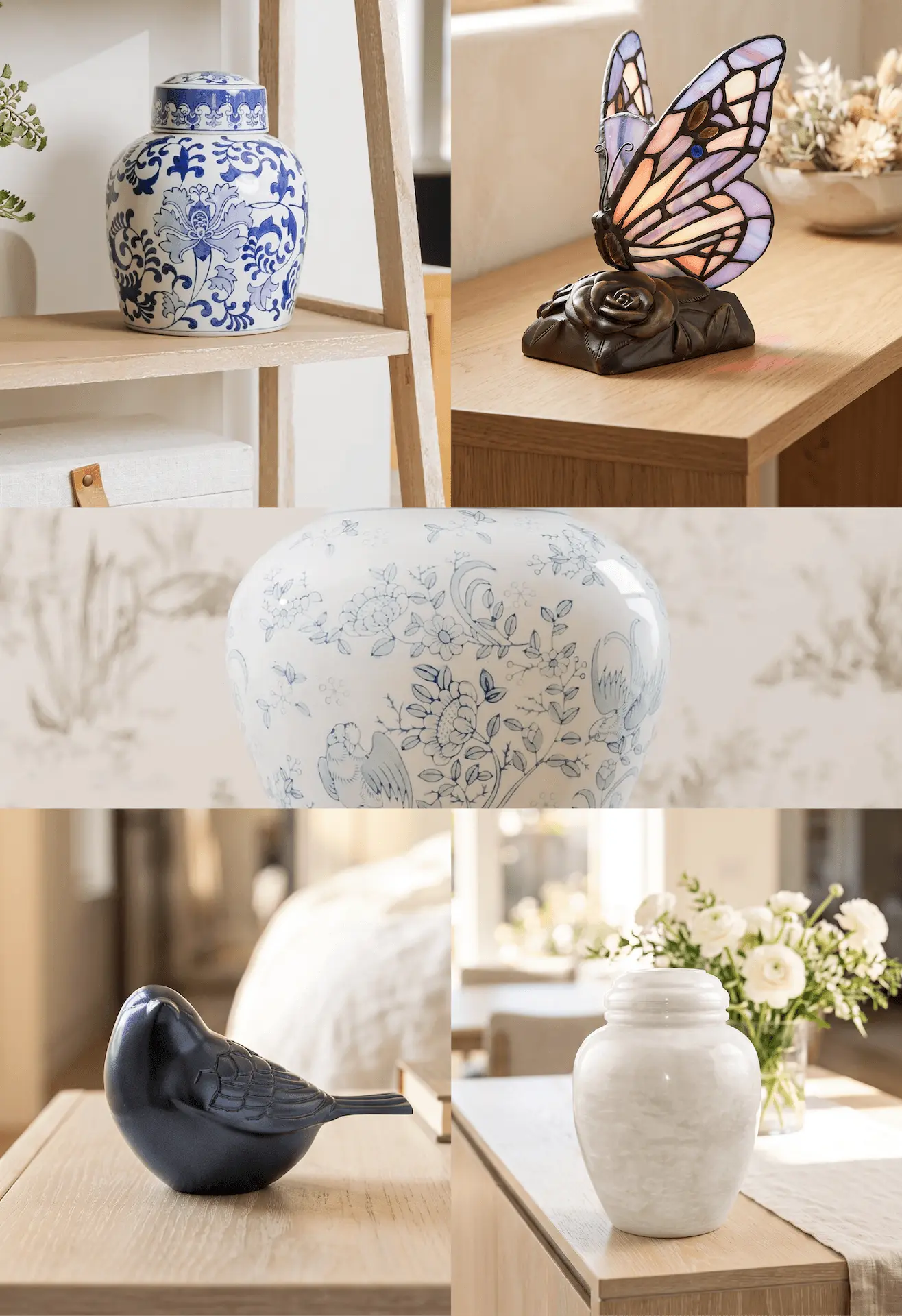 collection of bestselling cremation urns for sale displayed in a collage style format