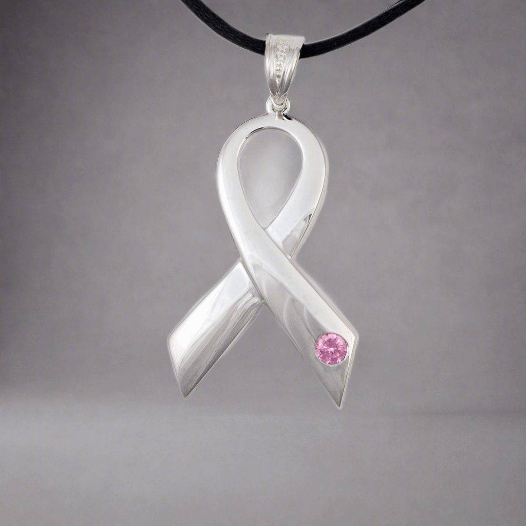 Breast Cancer Ribbon Cremation Pendant in Polished Sterling Silver