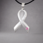 Breast Cancer Ribbon Cremation Pendant in Polished Sterling Silver