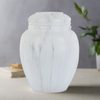 White Faux Marble Classic Cremation Urn In Large