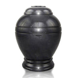 Round, natural black marble urn main image.