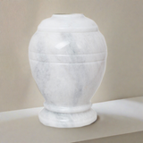 Ringed White Marble Cremation Urn in Extra Small
