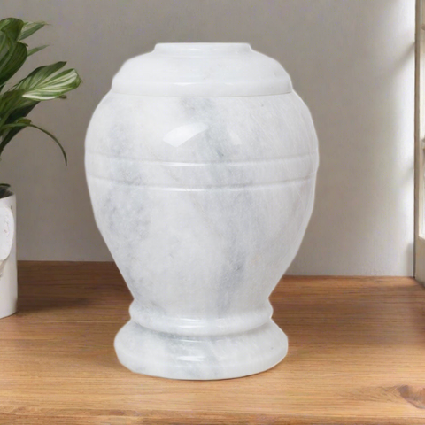 Ringed White Marble Cremation Urn - Extra Small