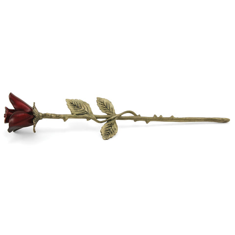 Red rose stem keepsake for ashes with bronze stem featuring intricately casted details.