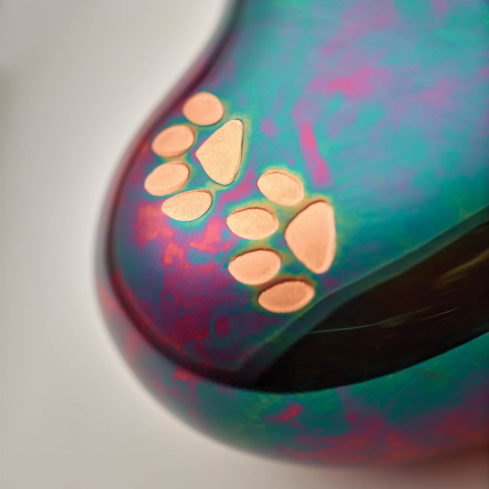 Arielle Raku Pet Paw Heart Keepsake and Pet Urn Close Up 