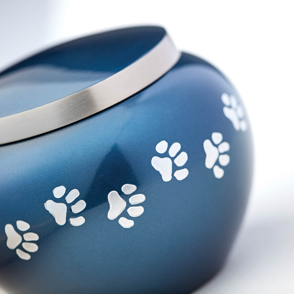 Odyssey Midnight Blue Pet Urn in Extra Small, Paw Print