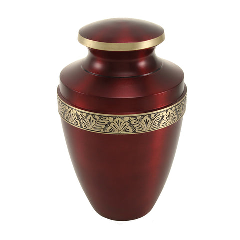 Crimson Cremation Urn with Floral Band