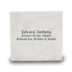 Natural white marble cremation urn with grey veining with engraving