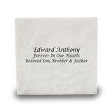 Natural white marble cremation urn with grey veining with engraving