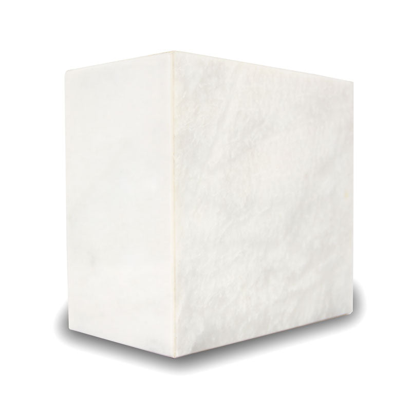 Natural white marble cremation urn with grey veining main image.