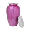 Large Pink Enamel Finished Metal Alloy Cremation Urn shown with lid off
