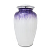 Purple and white streak painted enamel urn with pewter colored trim.
