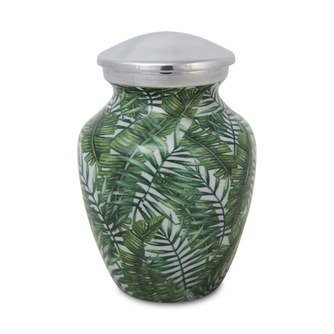 Small Enamel Finished Metal Alloy Cremation Urn - Bamboo Leaves