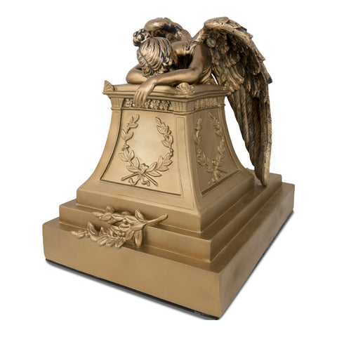 Bronze painted angel statue urn for cremation ashes, styled after William Wetmore Story's Angel of Grief.