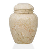 Elliptical Alluvium Marble Cremation Urn - Large tan natural marble urn main image.