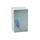A metal cremation urn featuring a blue feather design that transcends into birds taking flight main image.
