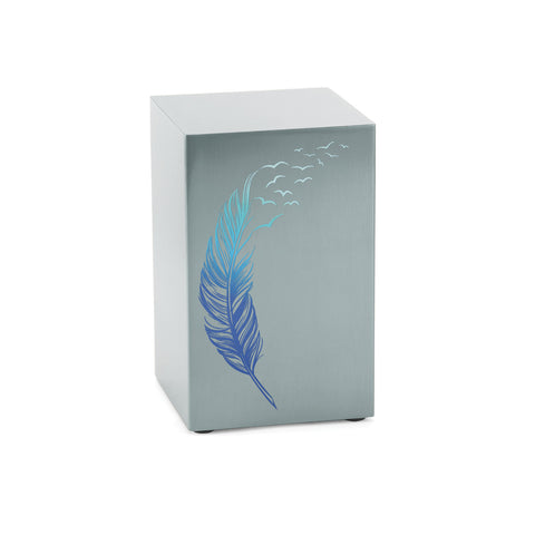 Cascade Pewter Cremation Urn with Blue Take Flight Feather