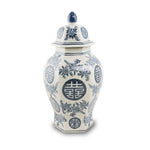 Porcelain Temple Cremation Urn - Celebration of Life in a cream white and blue asian inspired design. 