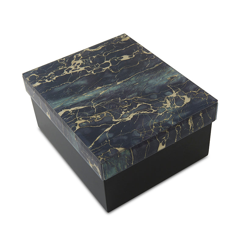 Modern Green and Black Marbled Glass Cremation Urn Box - Large