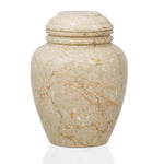 Elliptical Alluvium Marble Cremation Urn - Large tan natural marble urn main image.