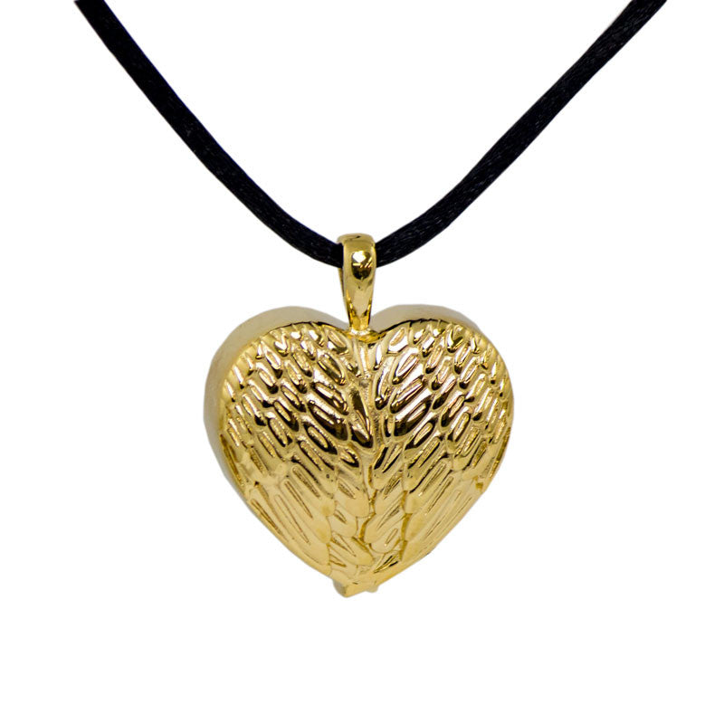 Gold Angel Wing Heart Cremation Pendant