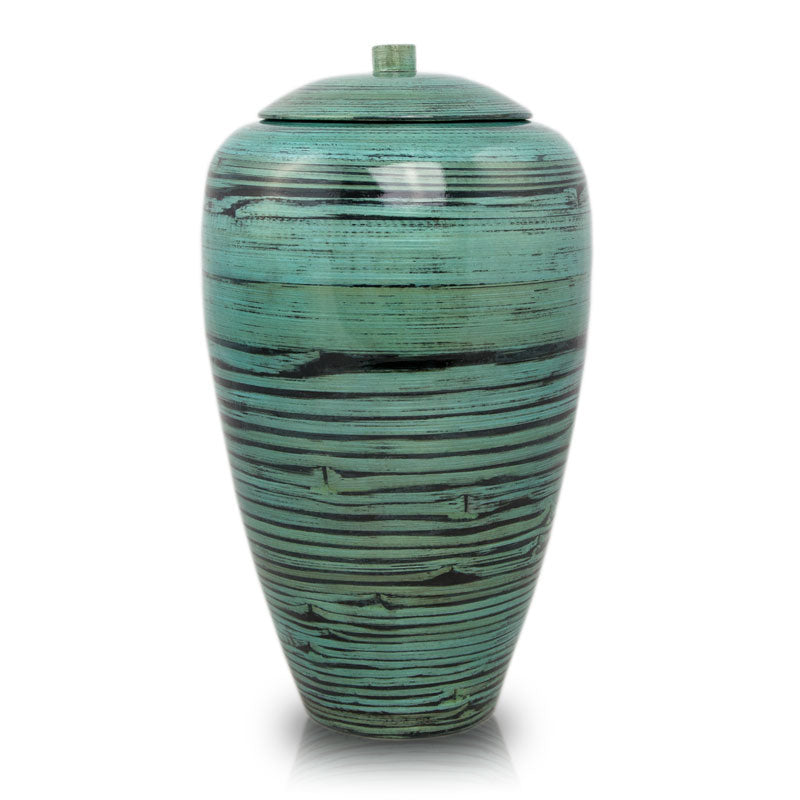 Tall Bamboo Cremation Urn- Black Lined Blue