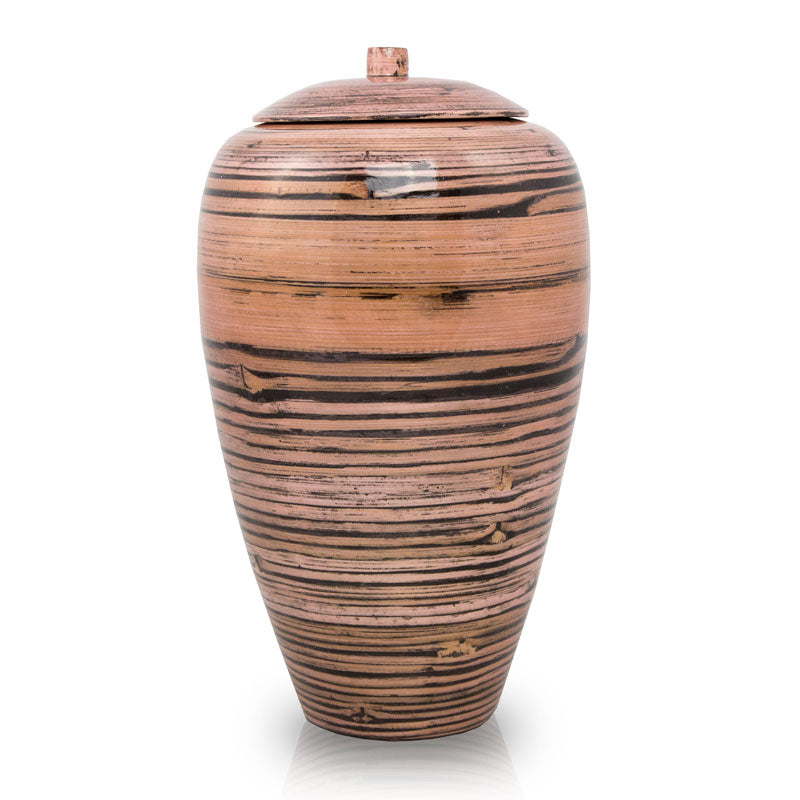Tall Bamboo Cremation Urn- Black Lined Pink