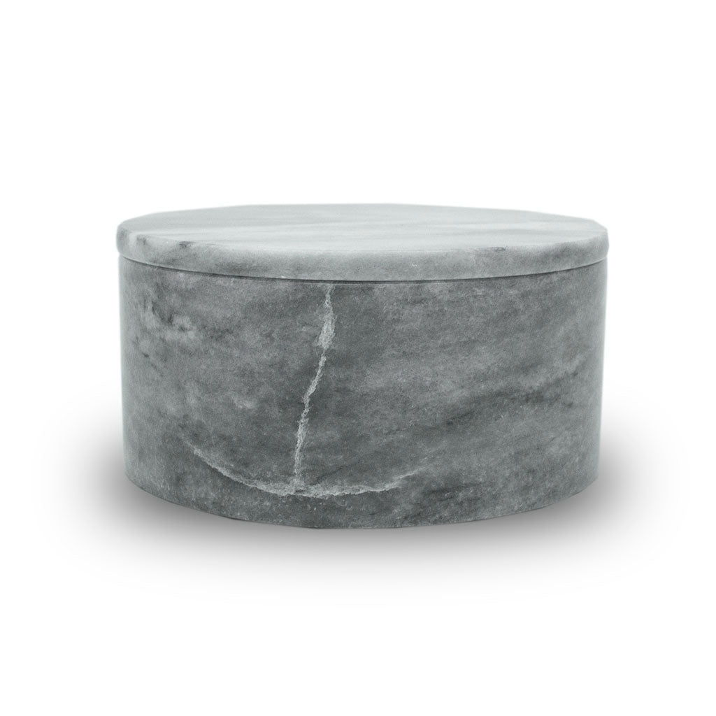 Cloud Grey Marble Cremation Urn Circular Keepsake Box - Small