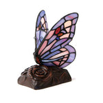 Intricately detailed pink and purple stained glass butterfly memory lamp with keepsake compartment for cremation ashes.
